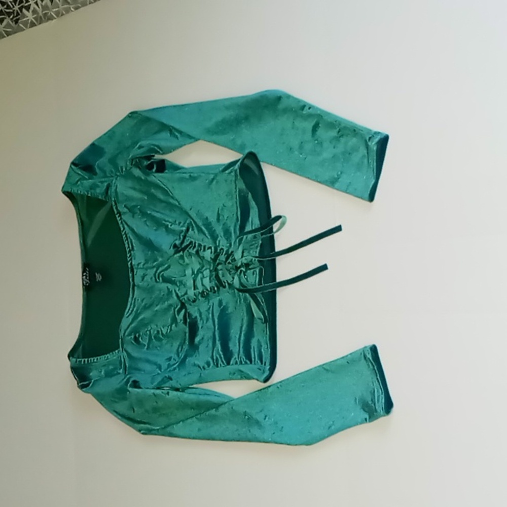 Velvet Green Corset Lace Up Crop Long Sleeve Top Juniors MD